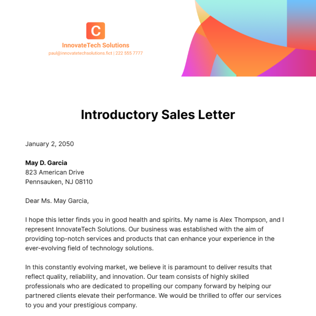 Introductory Sales Letter Template