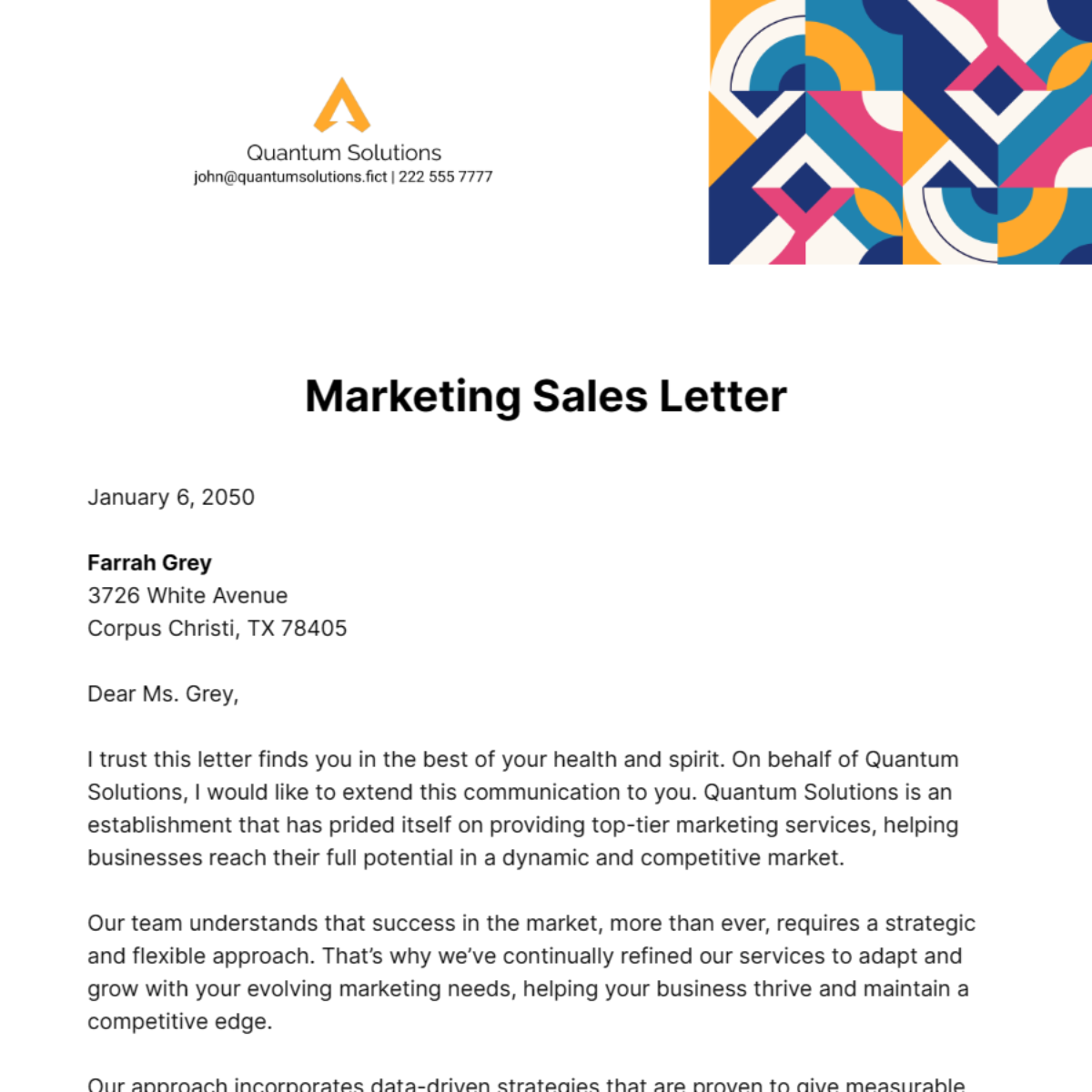 Marketing Sales Letter Template