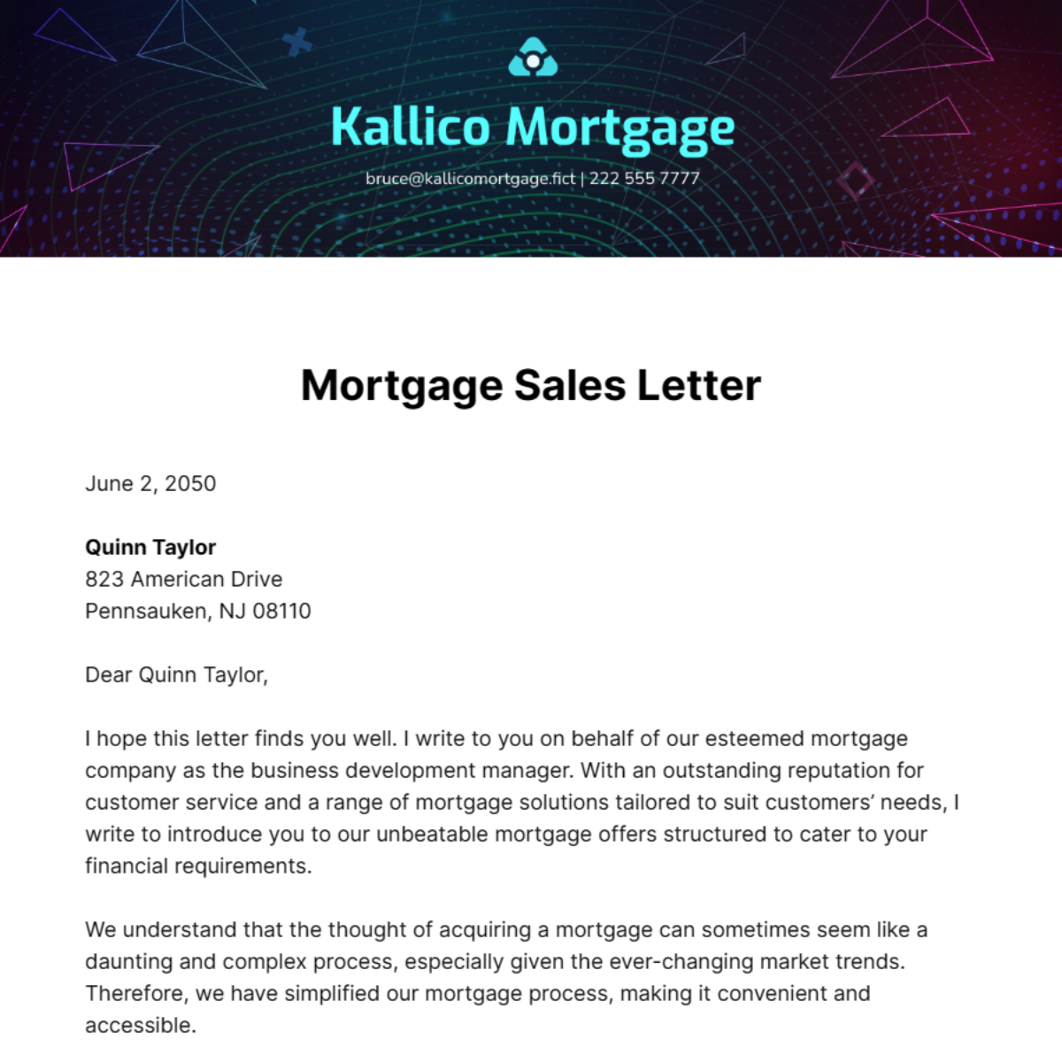 Mortgage Sales Letter Template