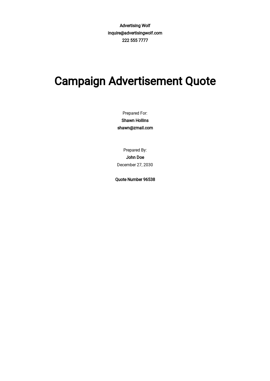 Advertising Services Quotation Template - Google Docs, Google Sheets, Excel, Word