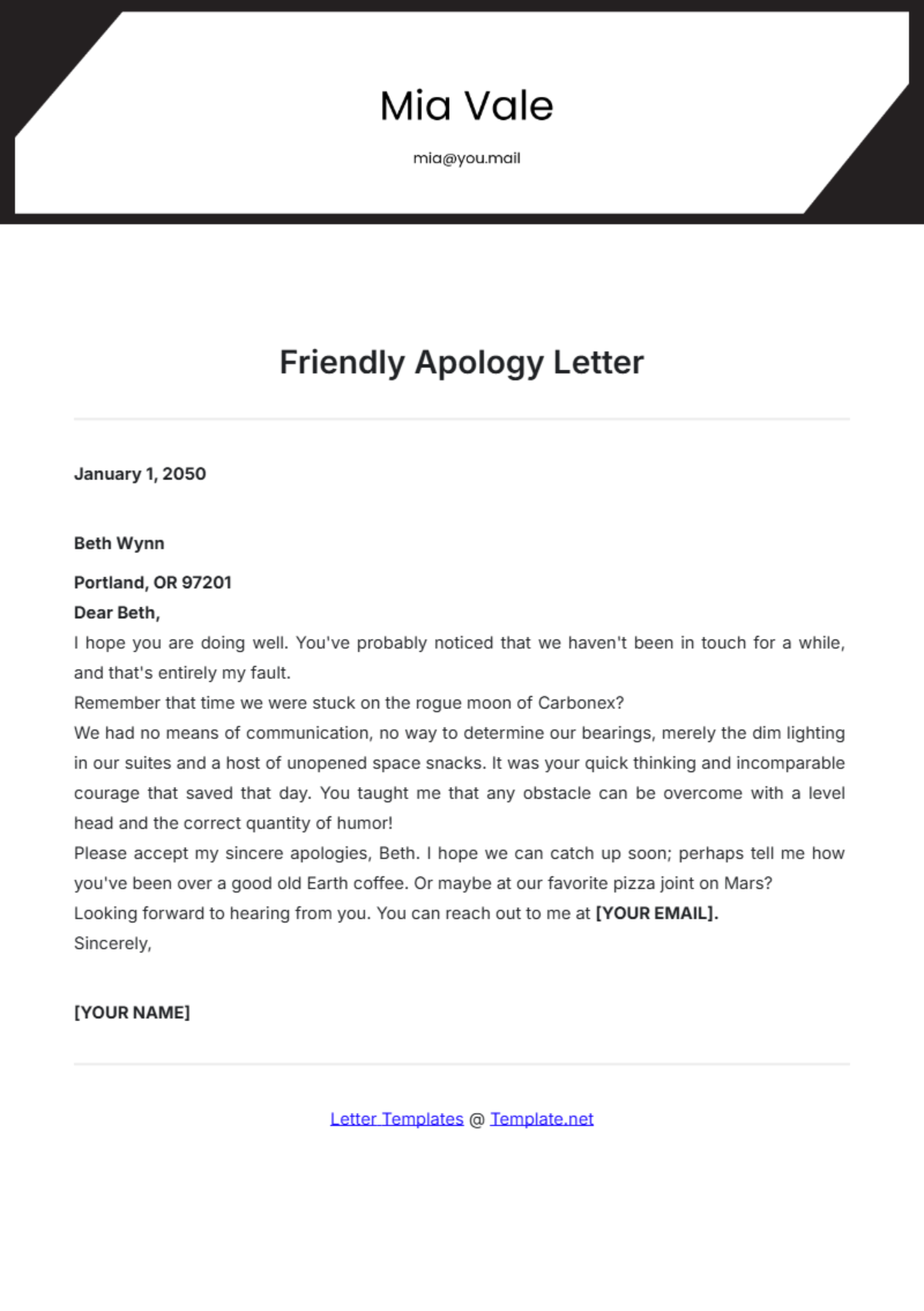 Friendly Apology Letter Template - Edit Online & Download