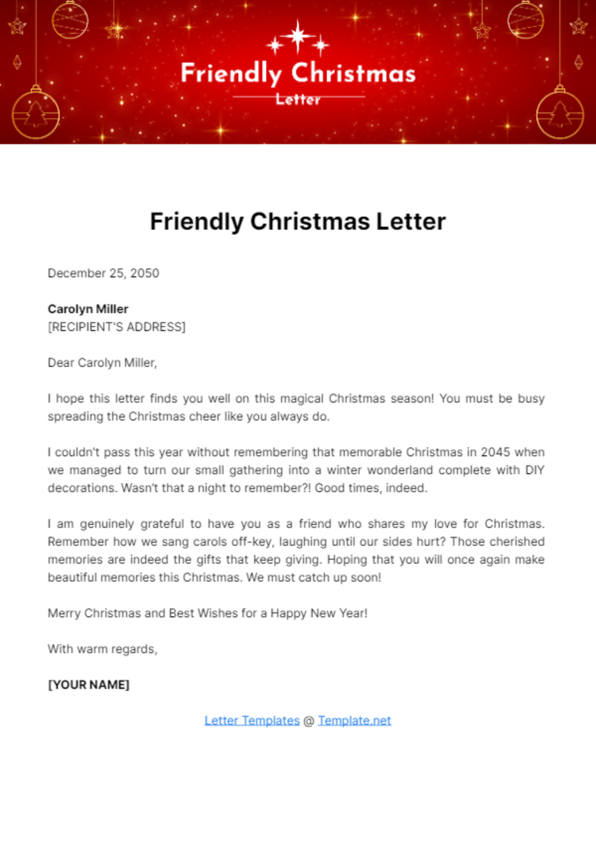 Free Friendly Christmas Letter Template