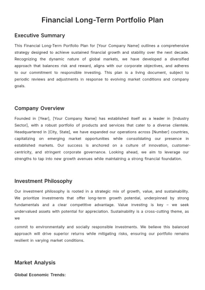 Free Financial Long-Term Portfolio Plan Template to Edit Online