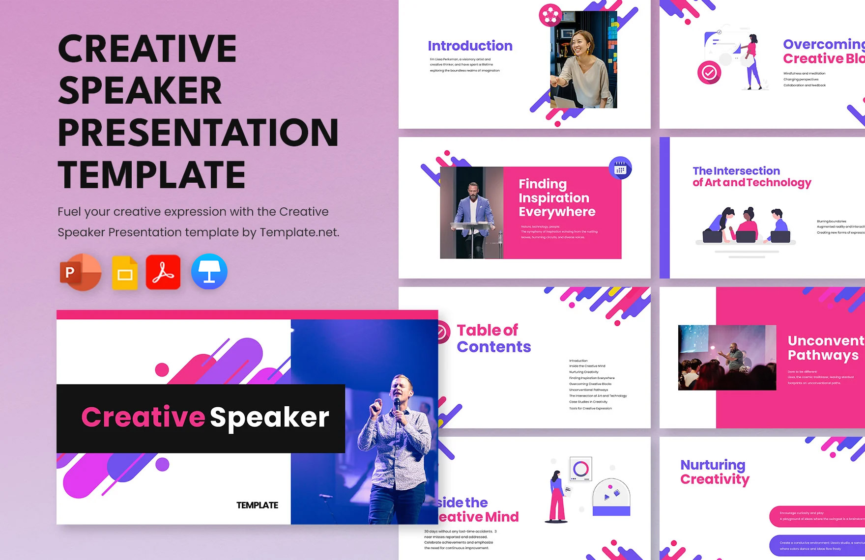 Free Creative Speaker Template in PDF, PowerPoint, Google Slides, Apple Keynote