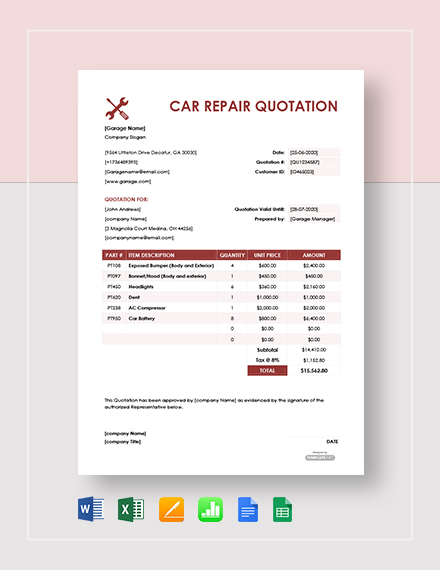 FREE Sample Repair Quotation Template: Download 1+ Quotations in ...