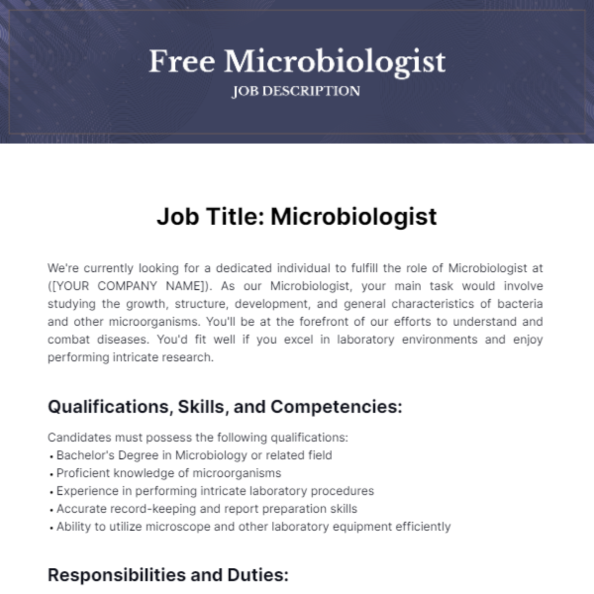 Microbiologist Job Description Template