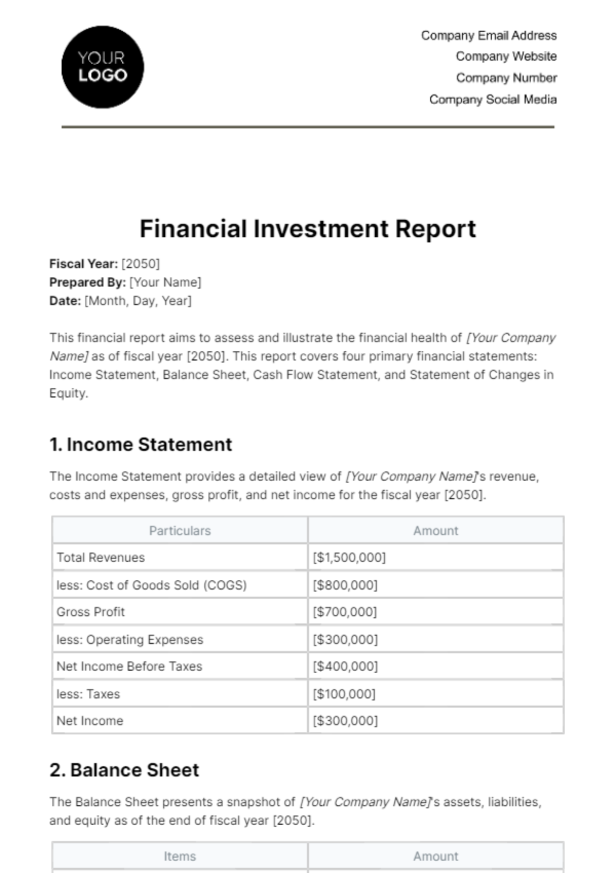 Free Financial Investment Report Template