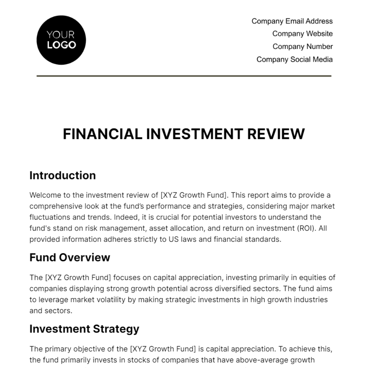 Financial Investment Review Template - Edit Online & Download