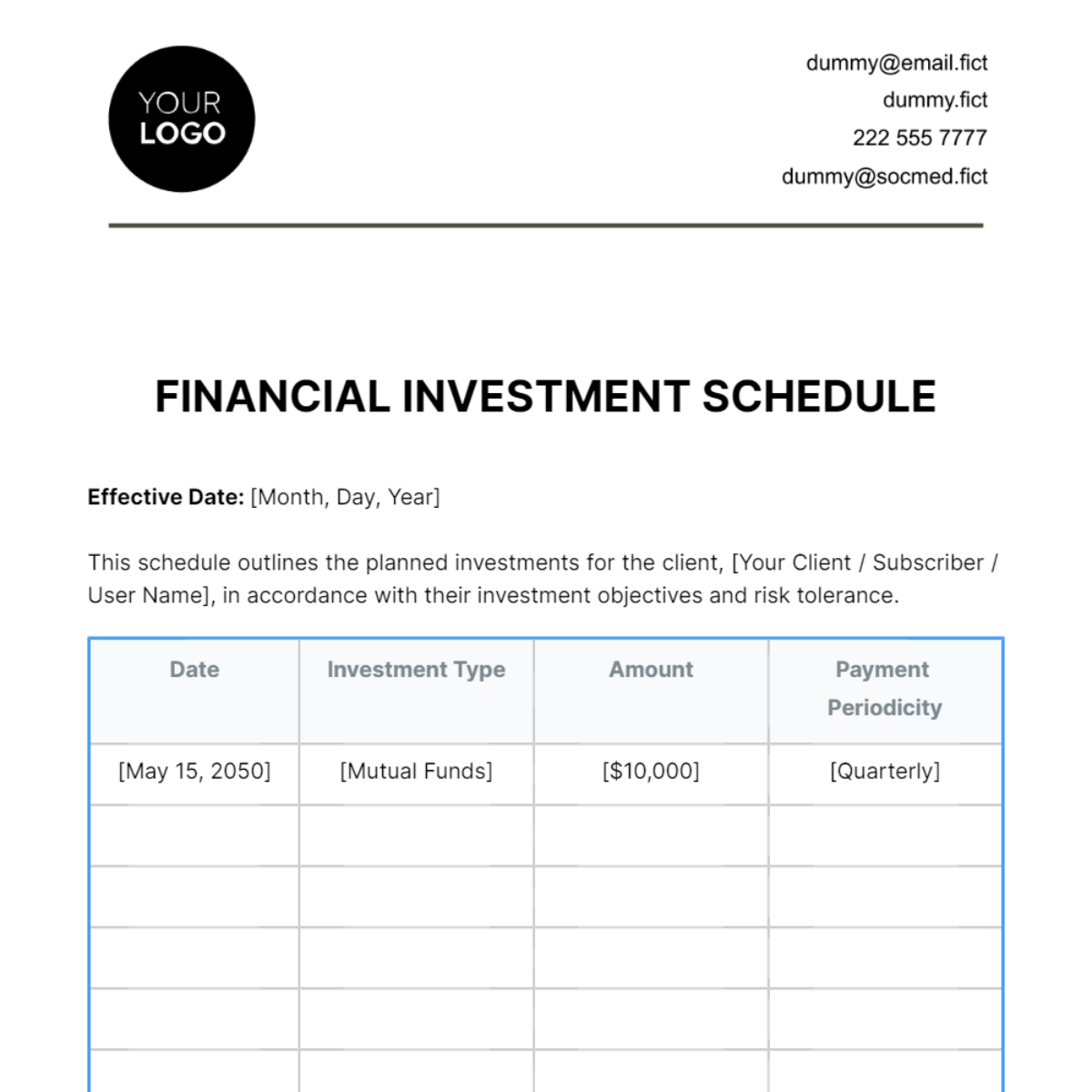 Free Financial Investment Schedule Edit Online & Download