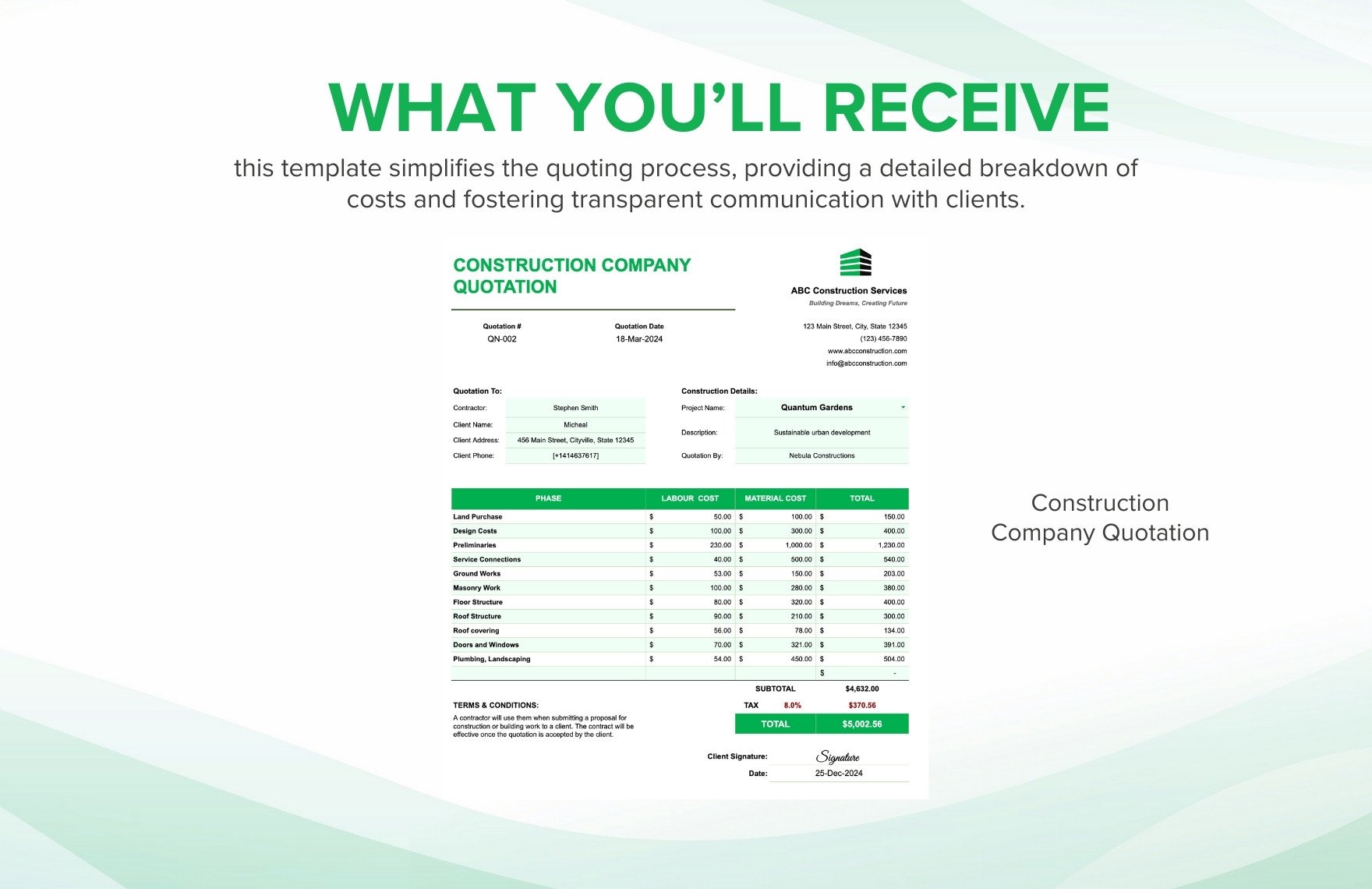 Construction Company Quotation Template