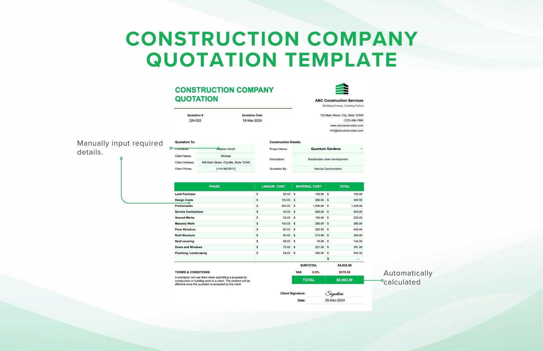 Construction Company Quotation Template