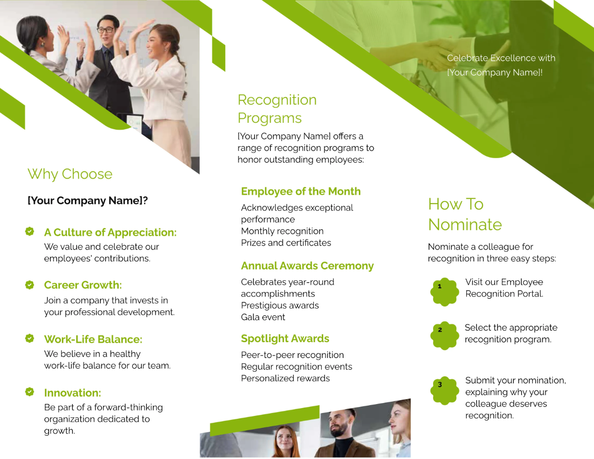 Free Employee Recognition and Awards Brochure HR Template to Edit Online