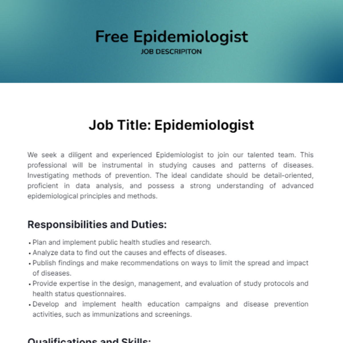 Epidemiologist Job Description Template
