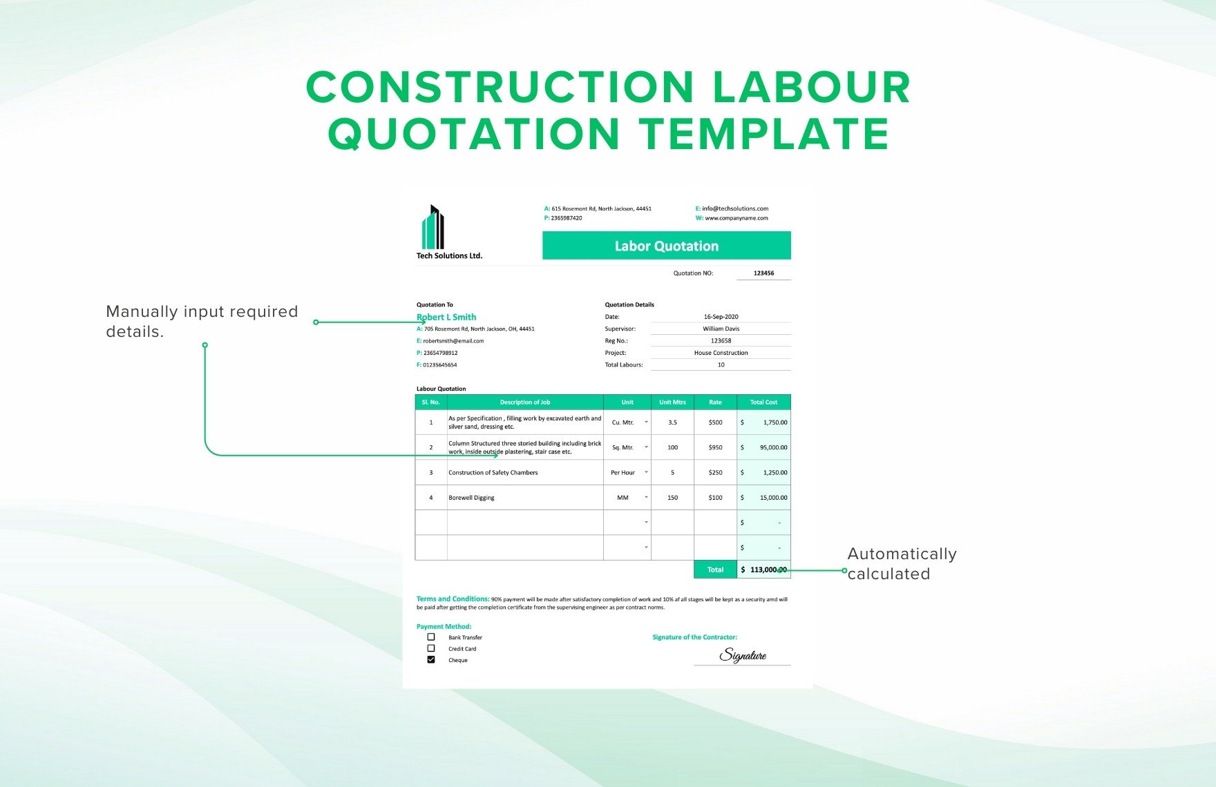 Construction Labour Quotation Template