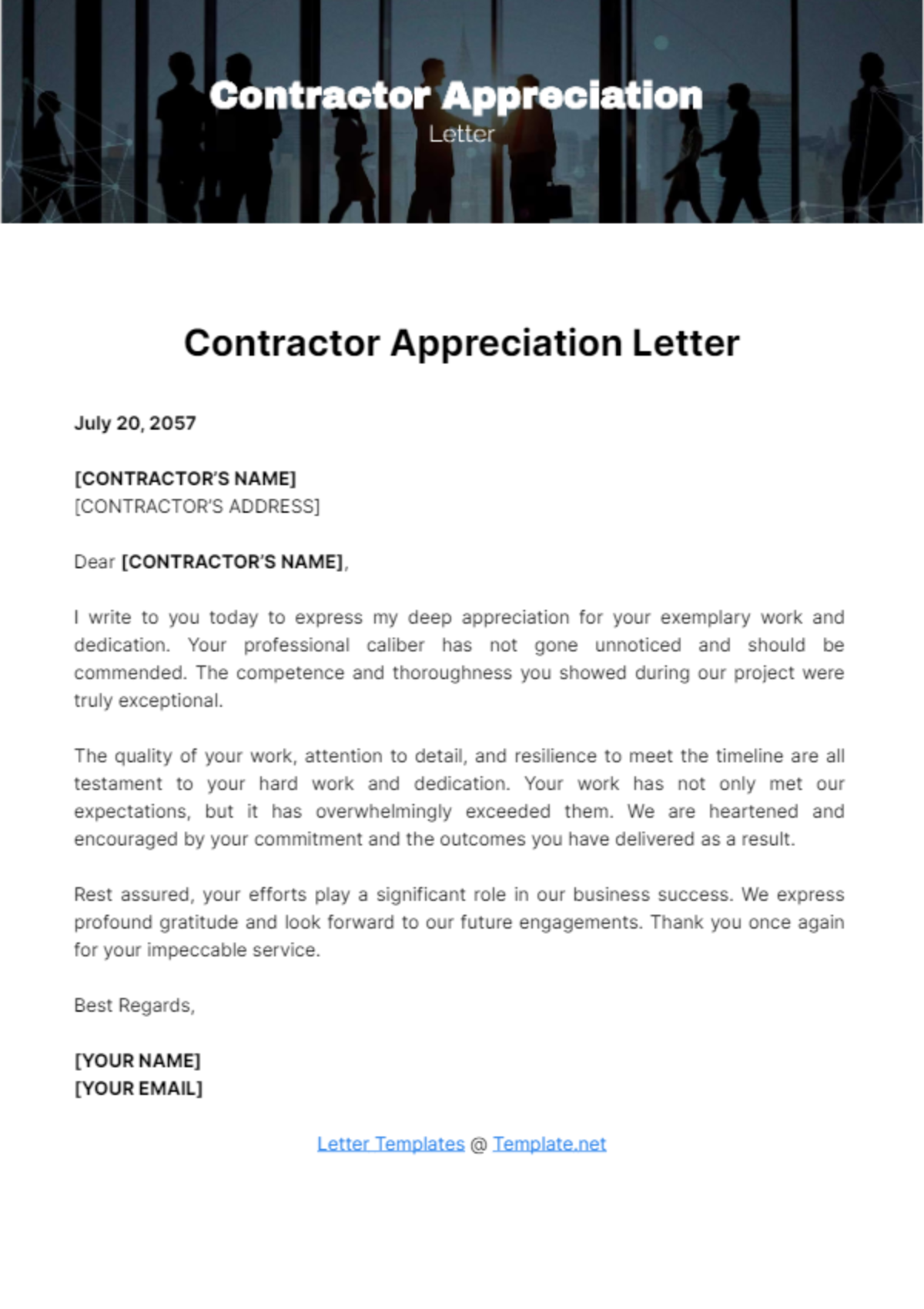 Contractor Appreciation Letter Template
