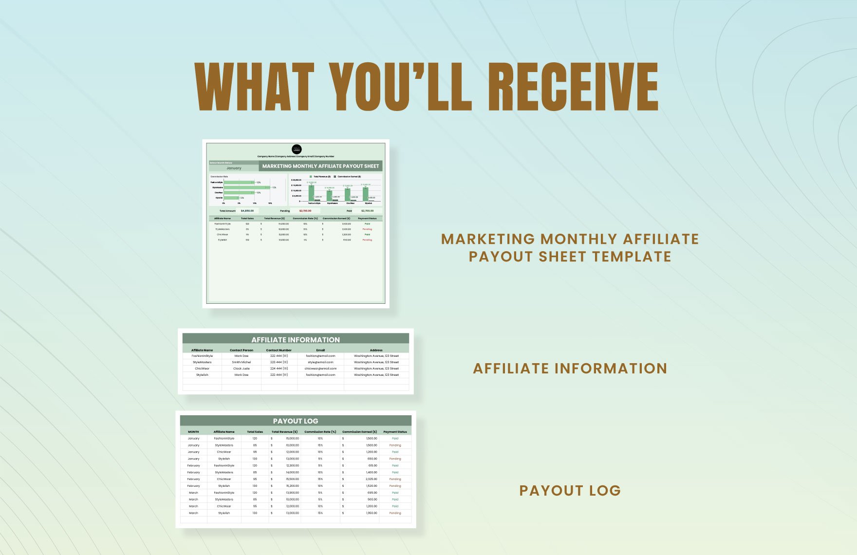 Marketing Monthly Affiliate Payout Sheet Template