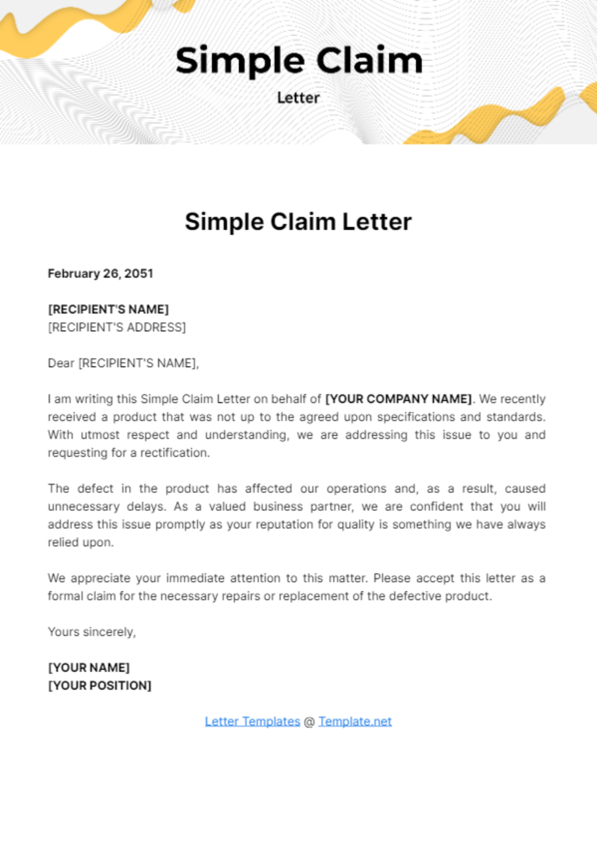 Simple Claim Letter Template