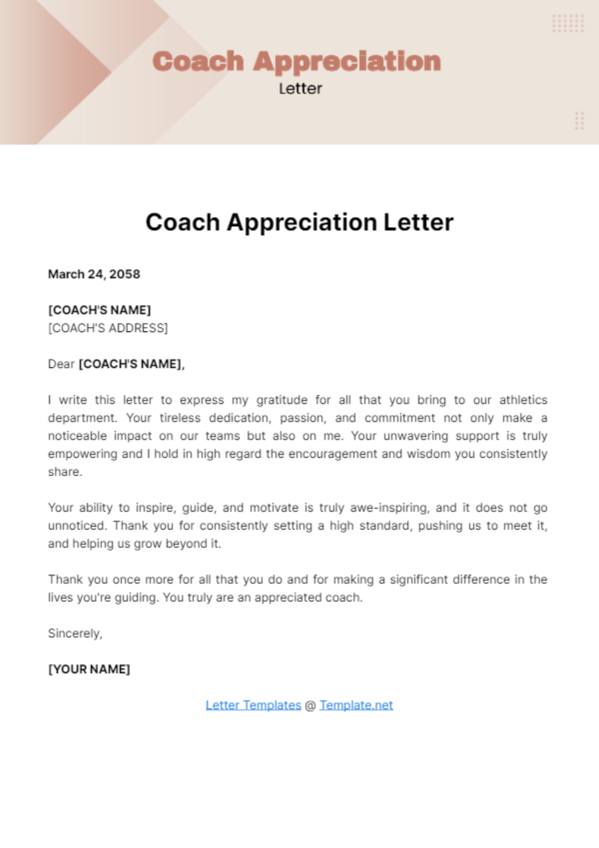 Free Coach Appreciation Letter Template