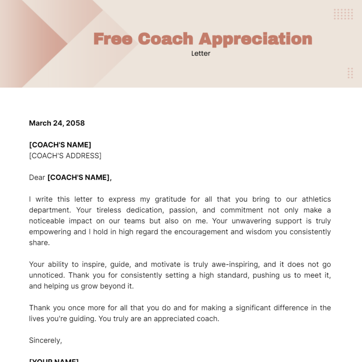 Coach Appreciation Letter Template