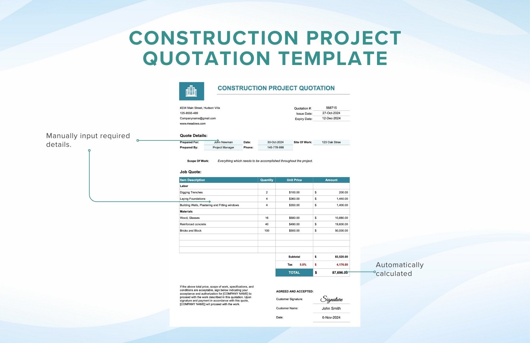 Construction Project Quotation Template