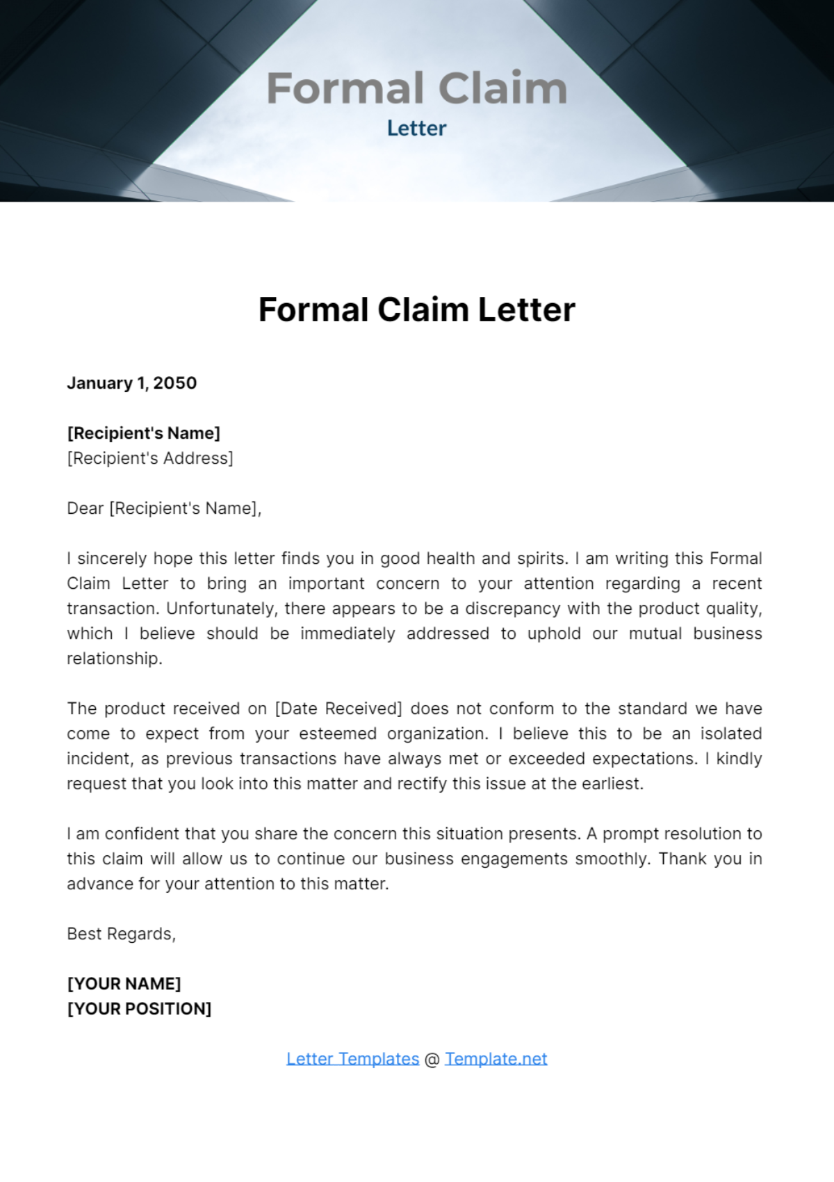 Formal Claim Letter Template