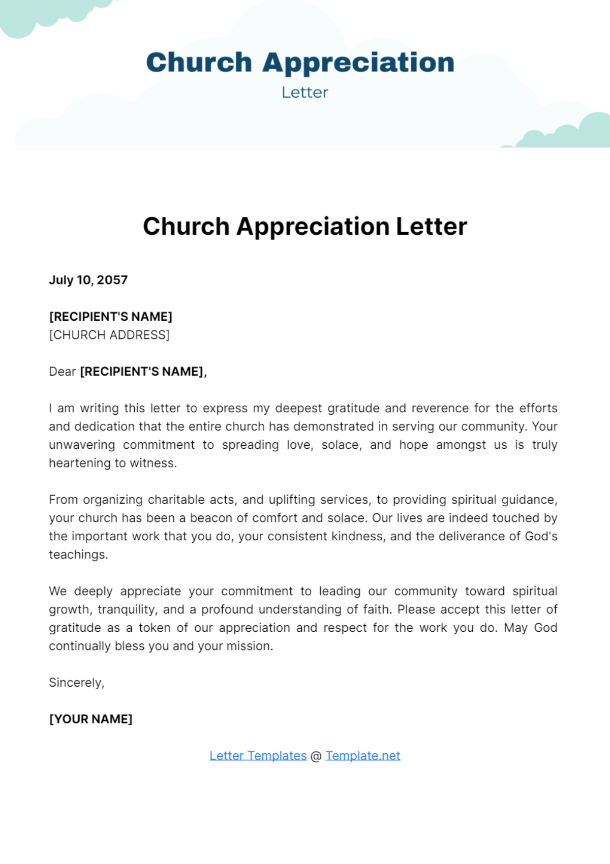 Free Church Appreciation Letter Template