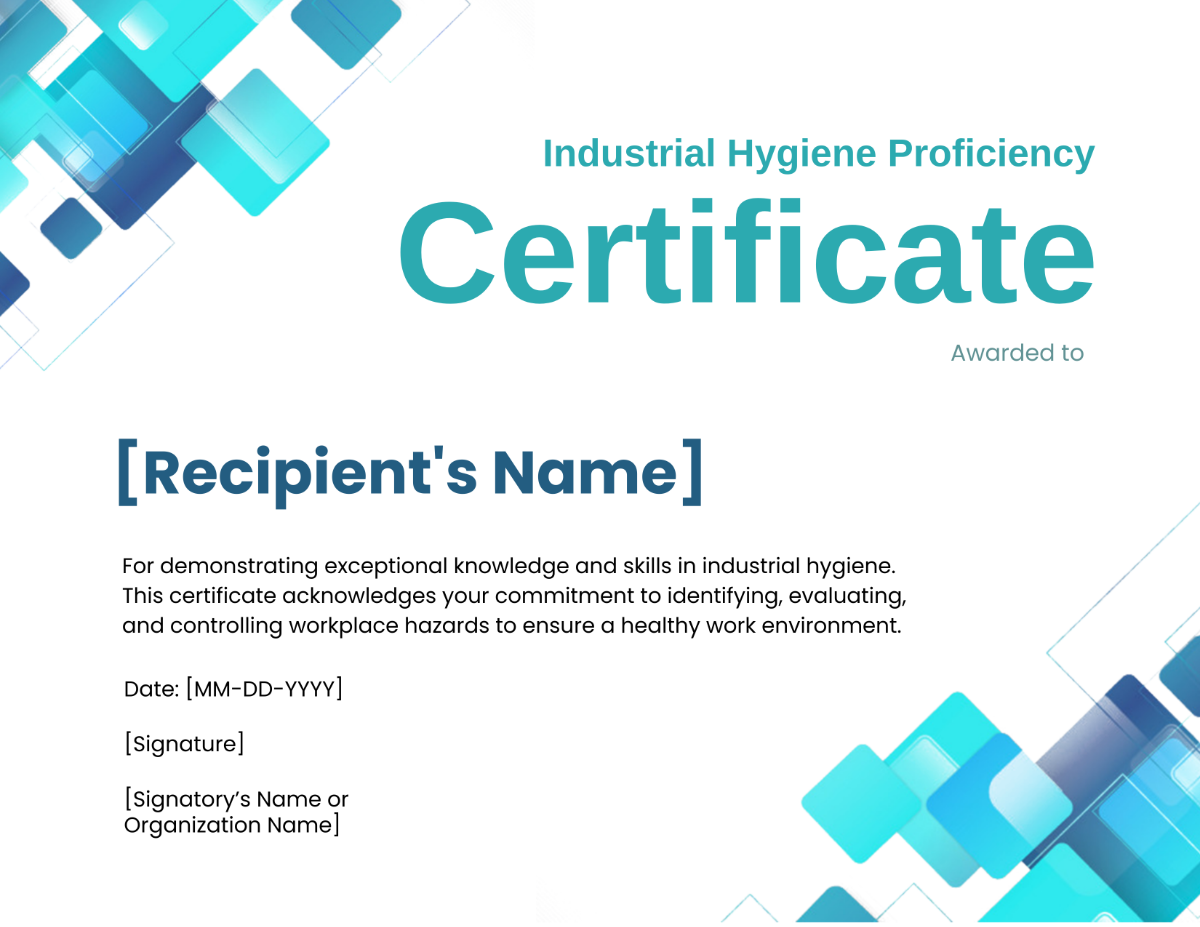 Industrial Hygiene Proficiency Certificate Template