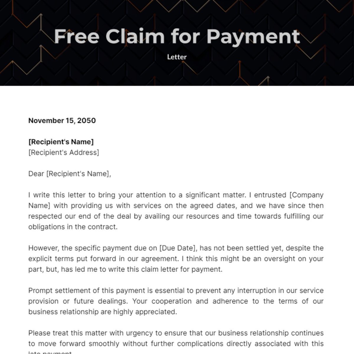 Free Claim Letter for Payment Template