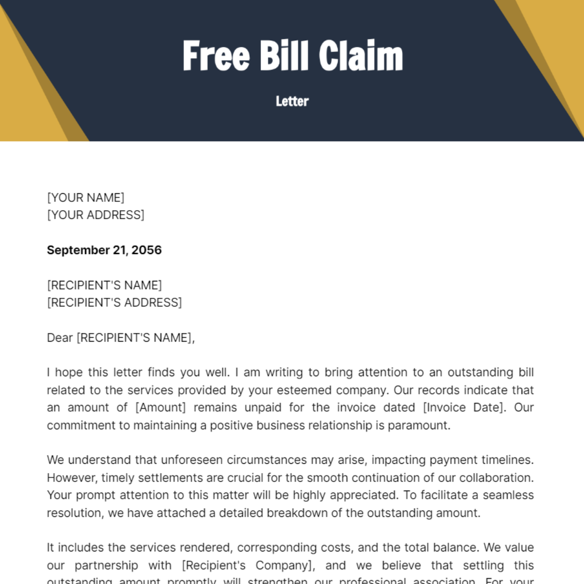 Bill Claim Letter Template - Edit Online & Download