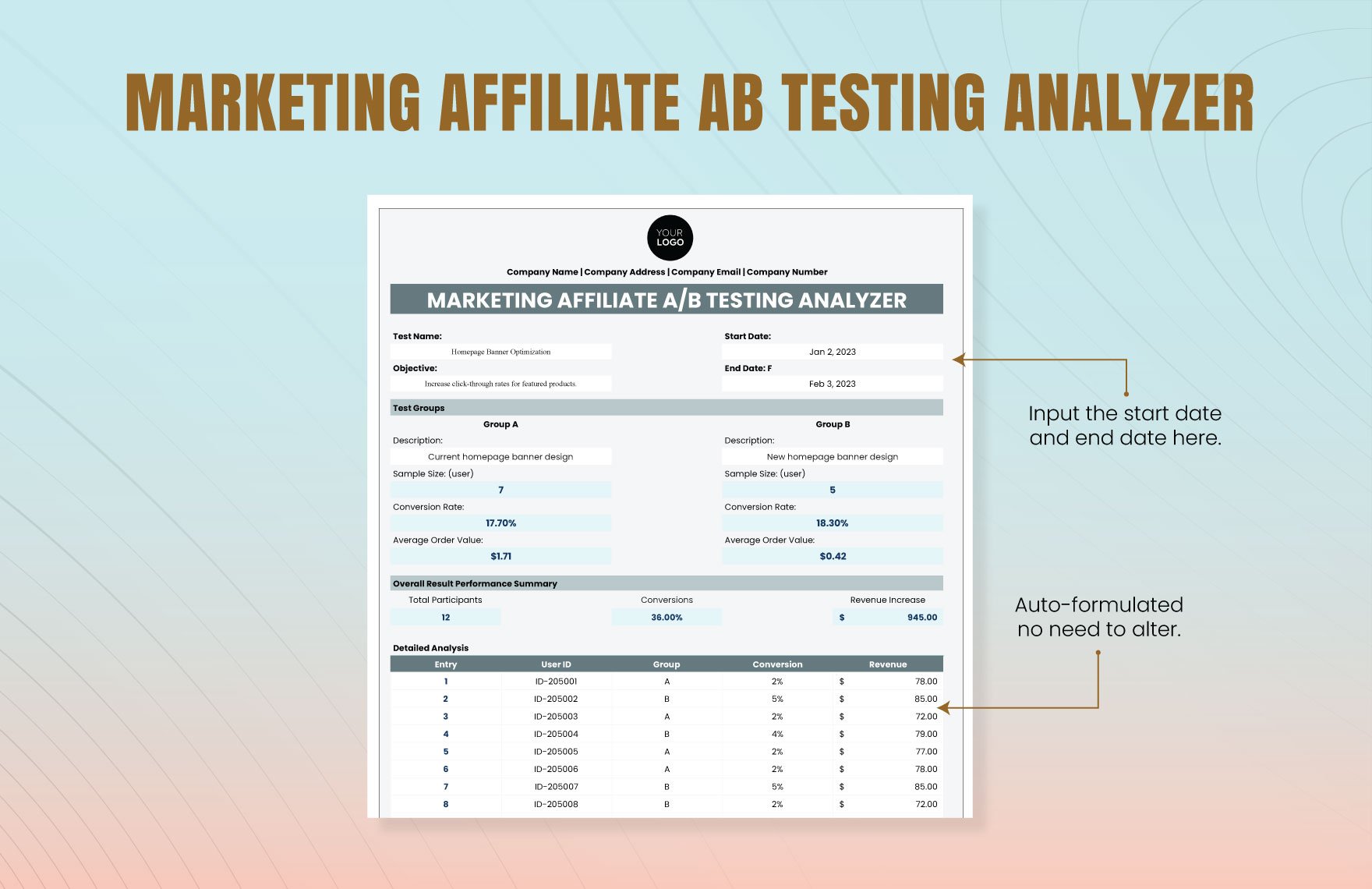 Marketing Affiliate A/B Testing Analyzer Template