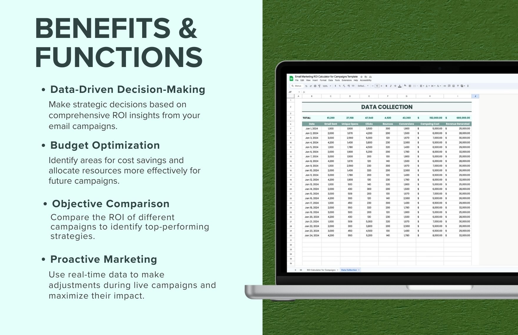 Email Marketing ROI Calculator for Campaigns Template
