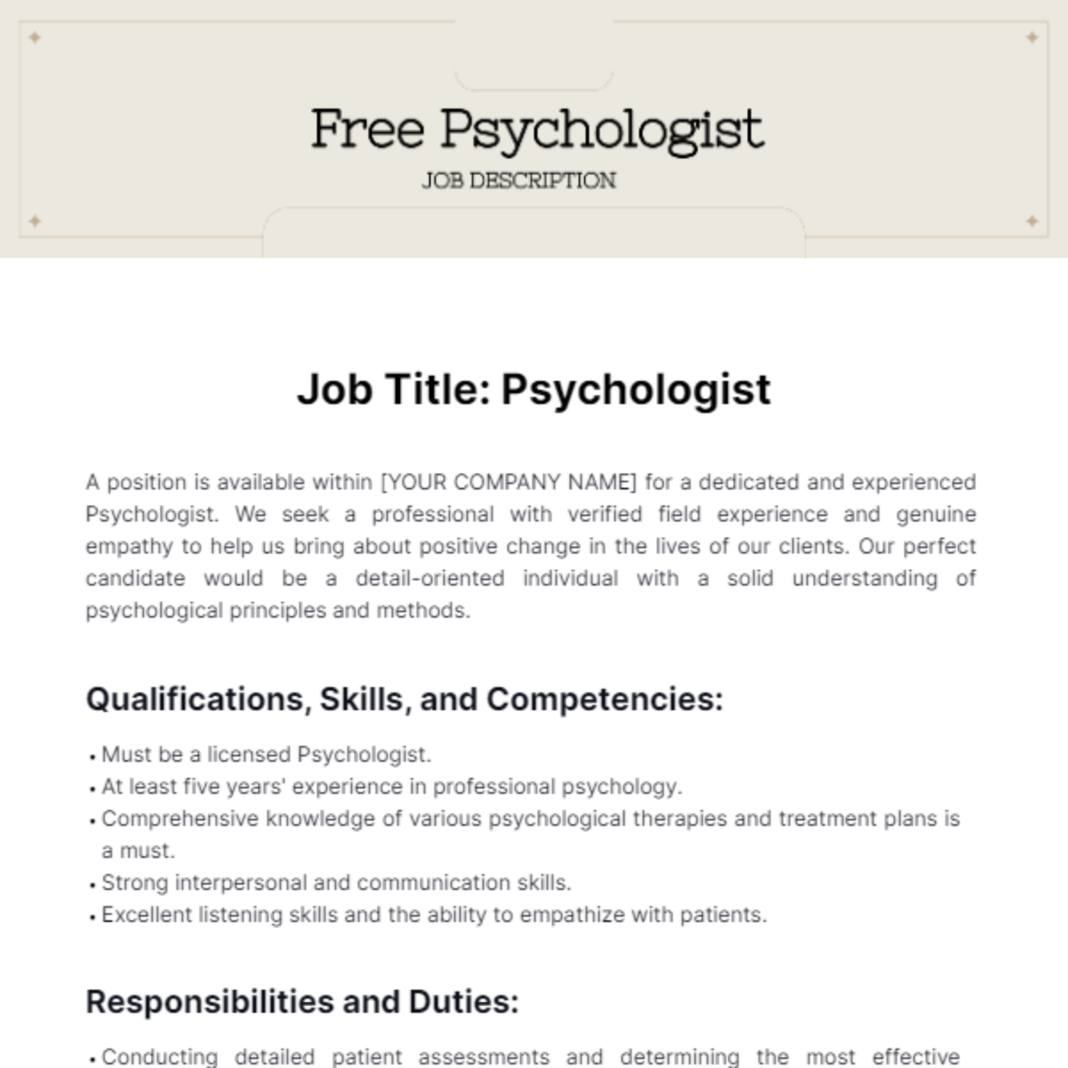 Psychologist Job Description Template
