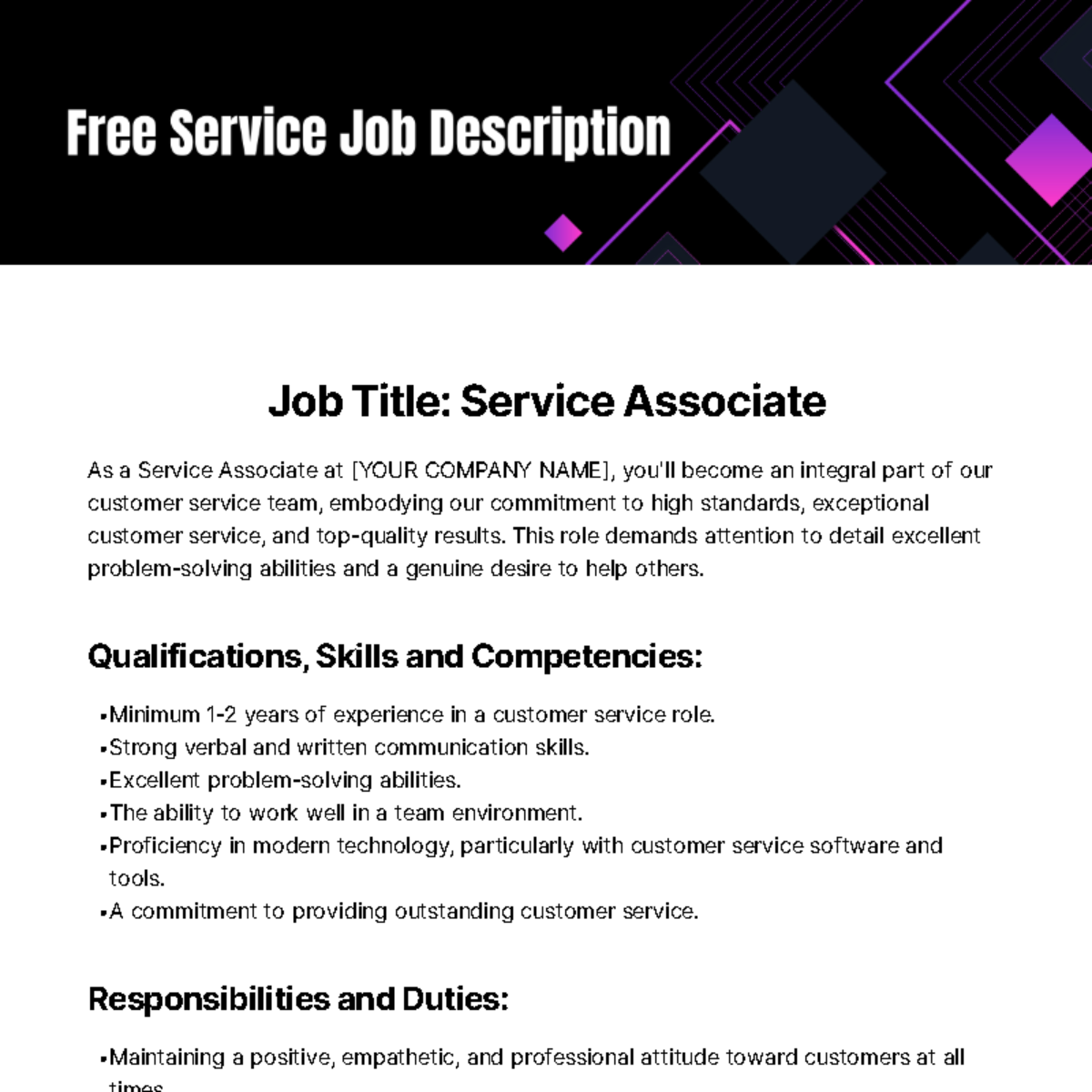 Service Job Description Template