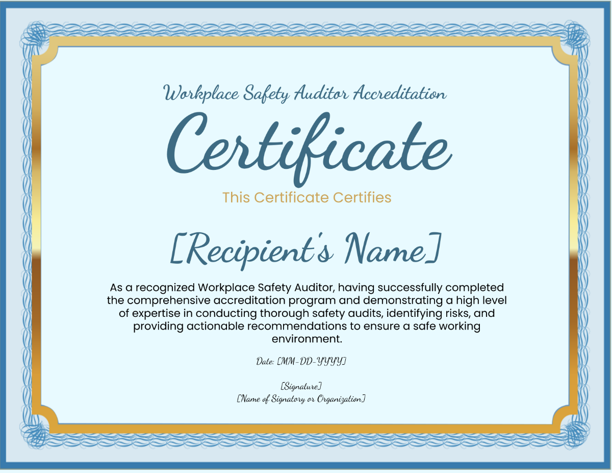 Workplace Safety Auditor Accreditation Certificate