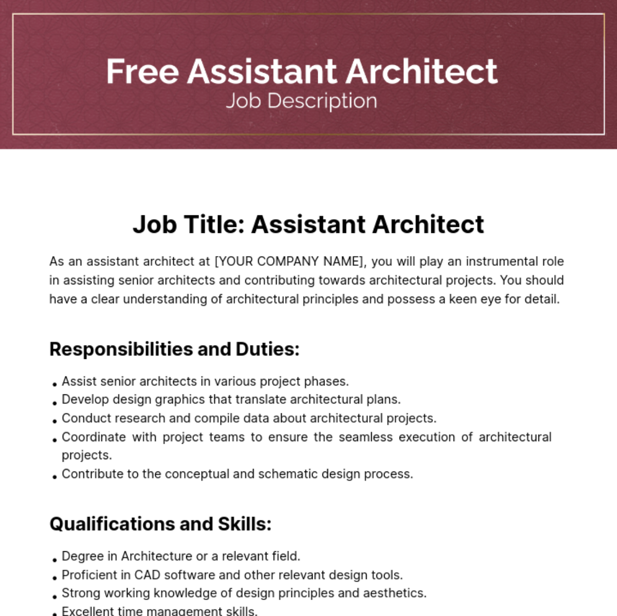 Free Architect Job Description Template