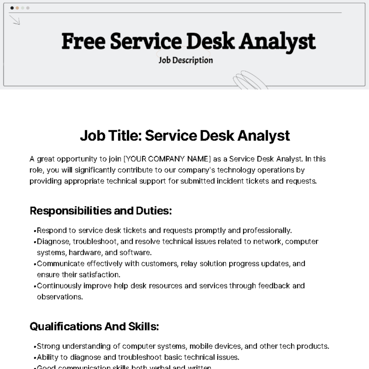 Service Desk  Analyst Job Description Template