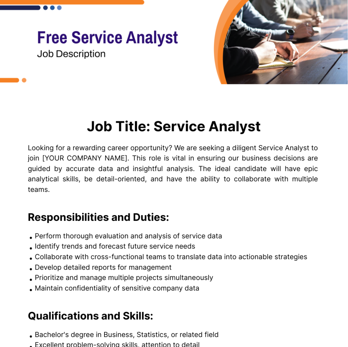 Service Analyst Job Description Template