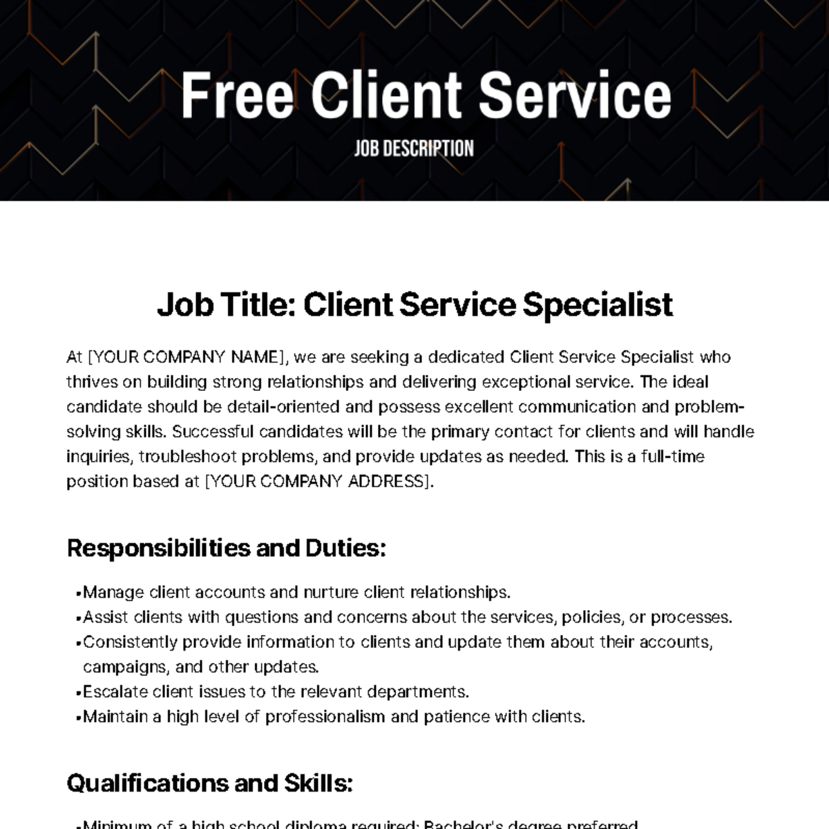 Client Service Job Description Template