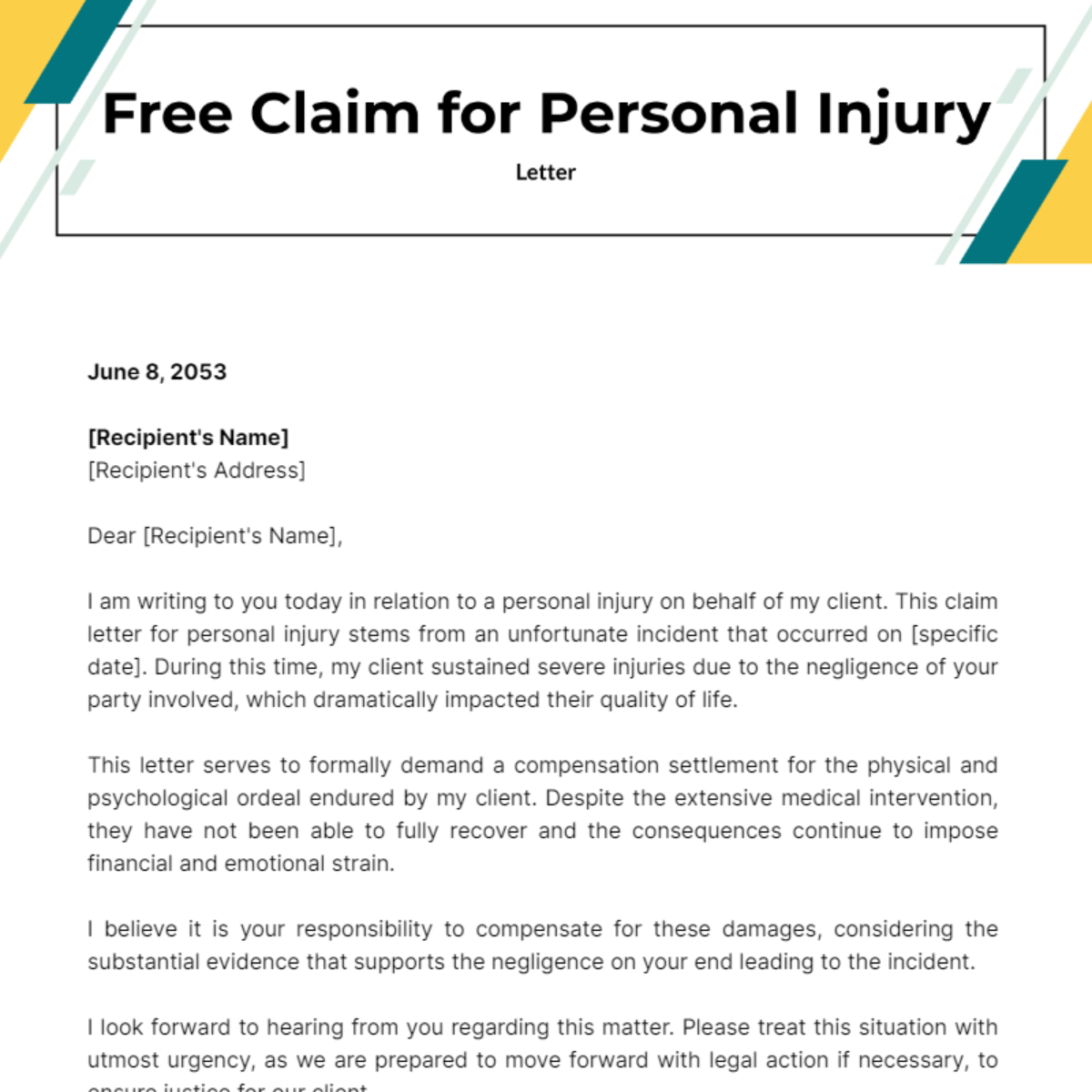 Claim Letter for Personal Injury Template - Edit Online & Download