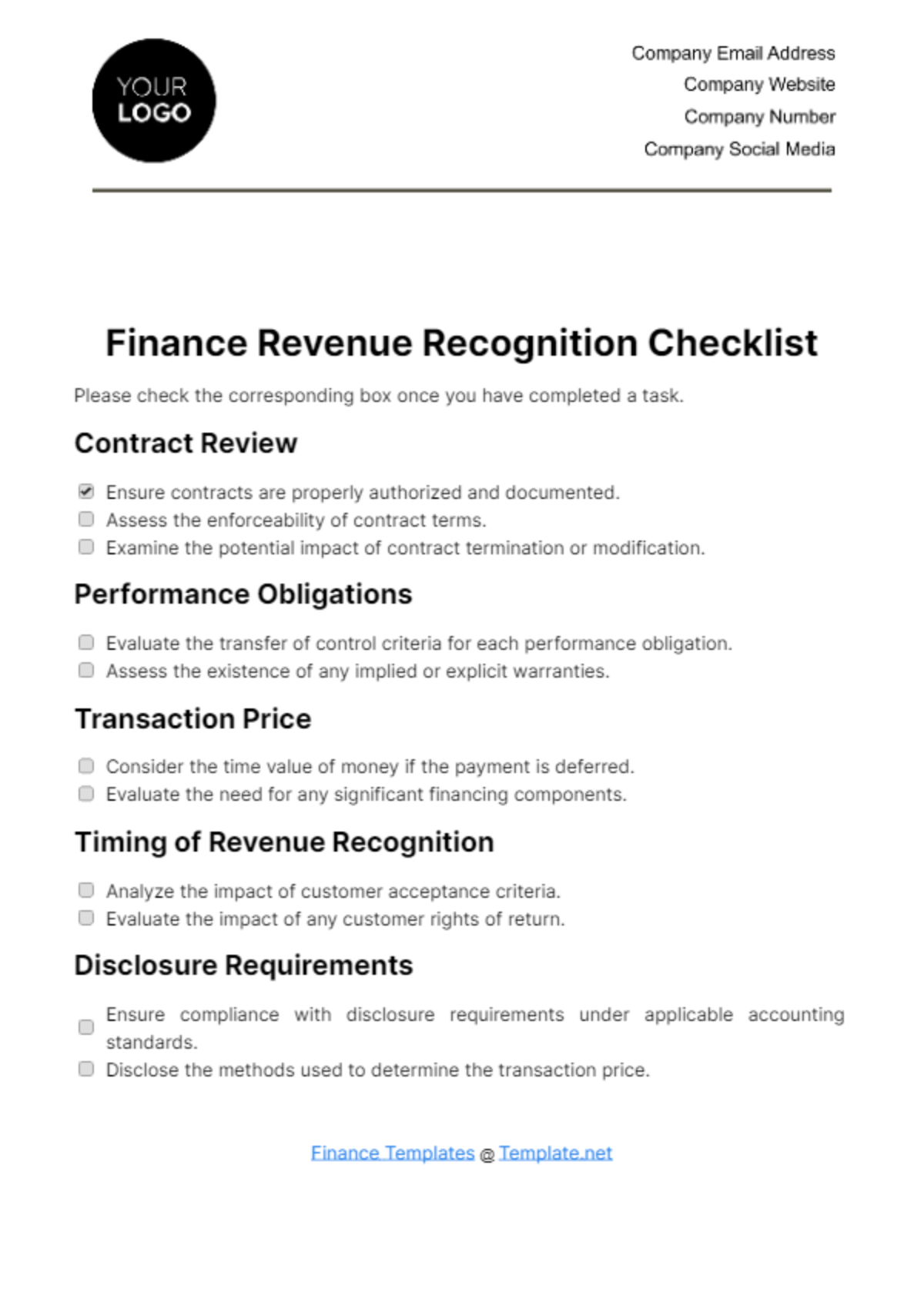 Free Finance Revenue Recognition Checklist Template