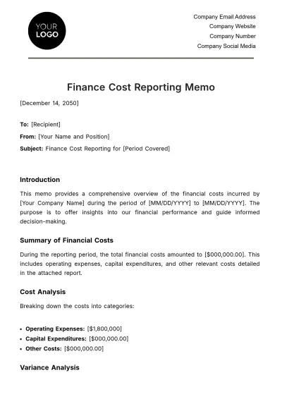 Free Finance Cost Reporting Memo Template to Edit Online