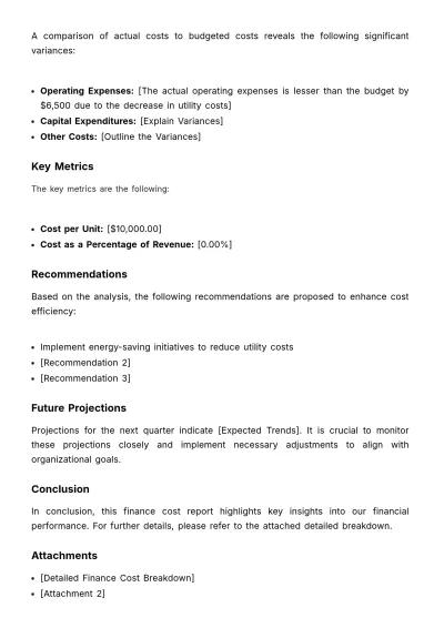 Free Finance Cost Reporting Memo Template to Edit Online