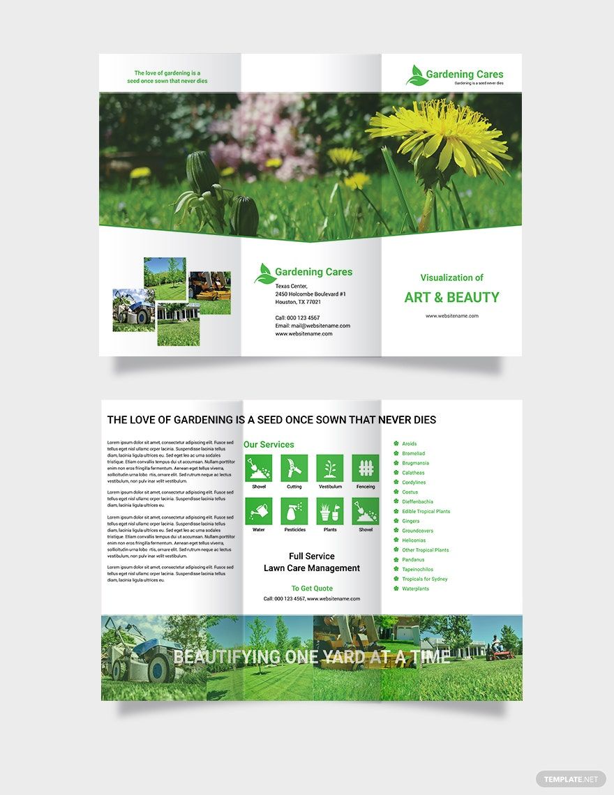 Gardening Tri-Fold Brochure Template in Illustrator, PSD