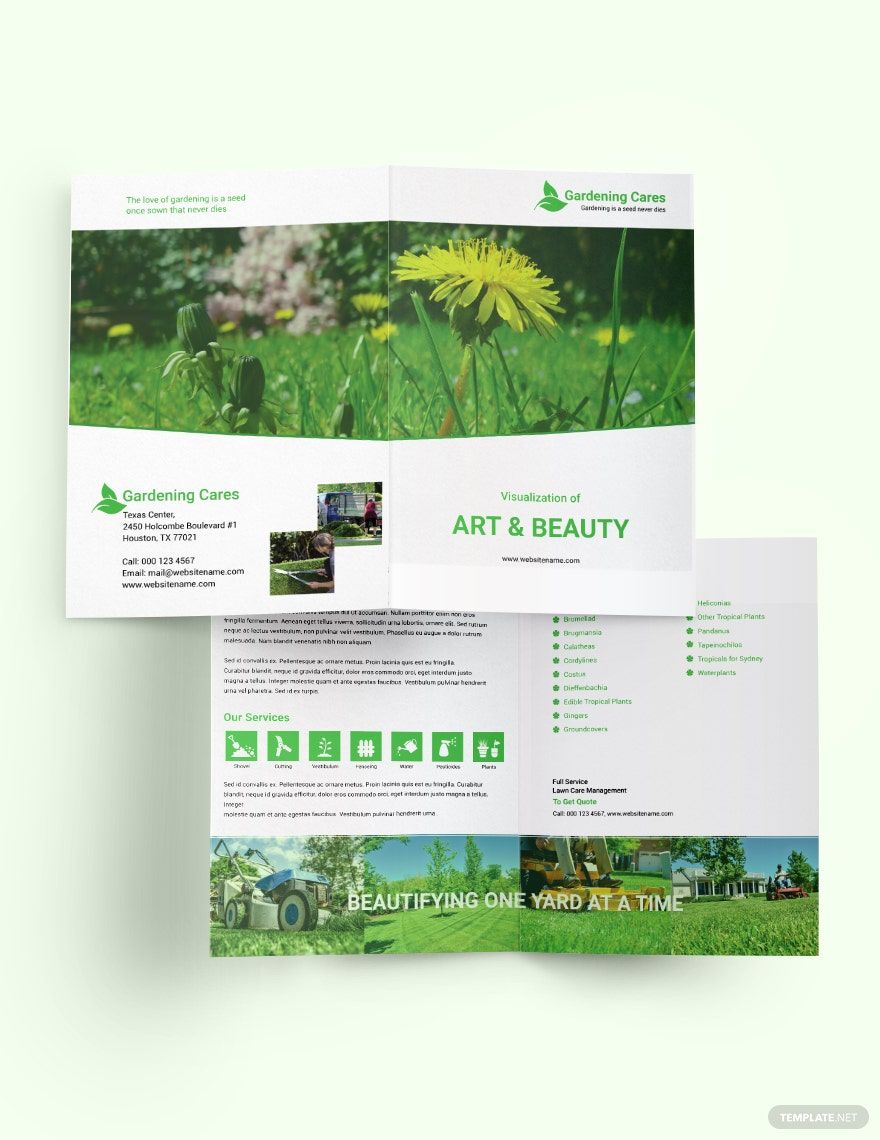 Gardening Bi-Fold Brochure Template in Illustrator, PSD