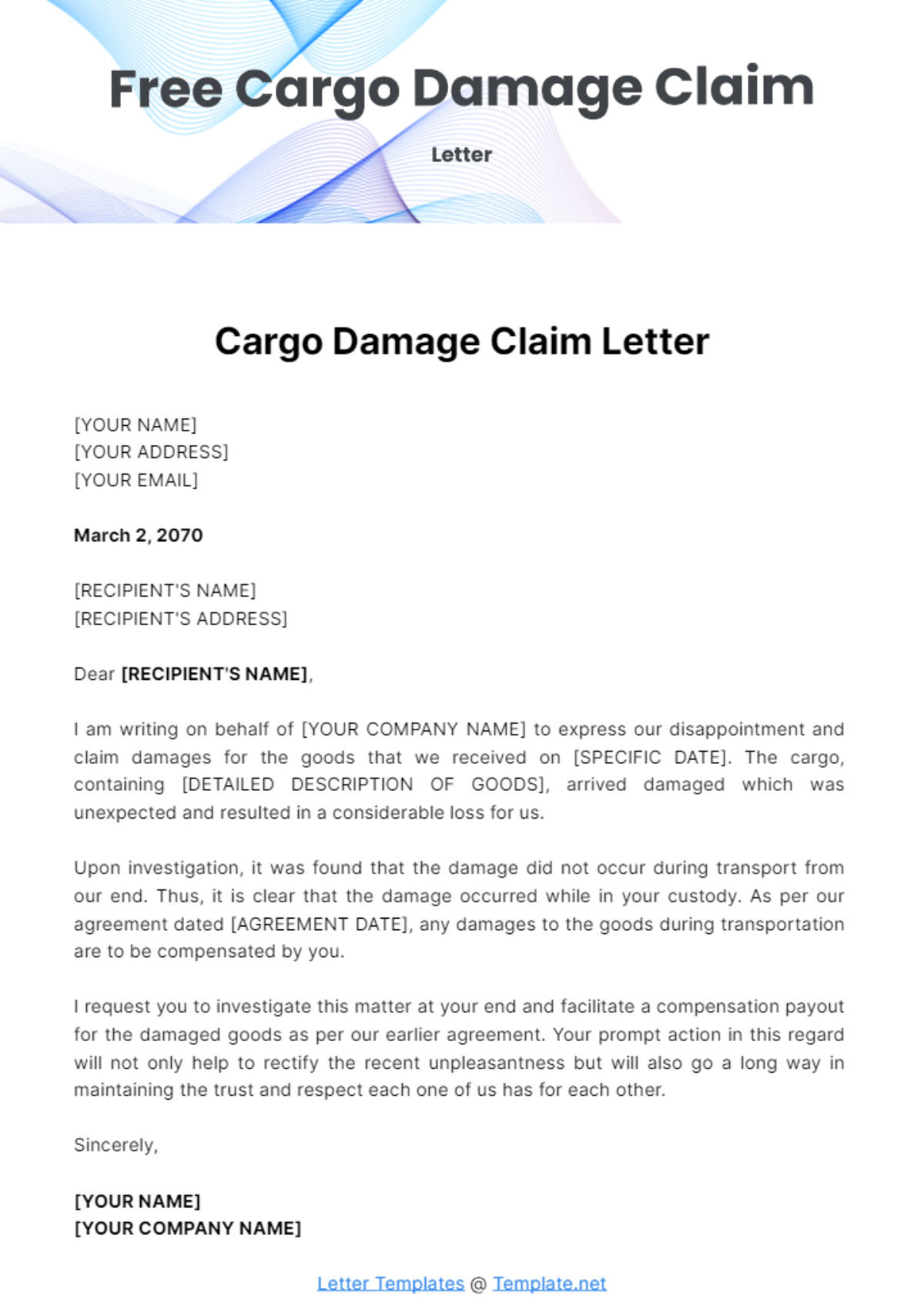 Cargo Damage Claim Letter Template