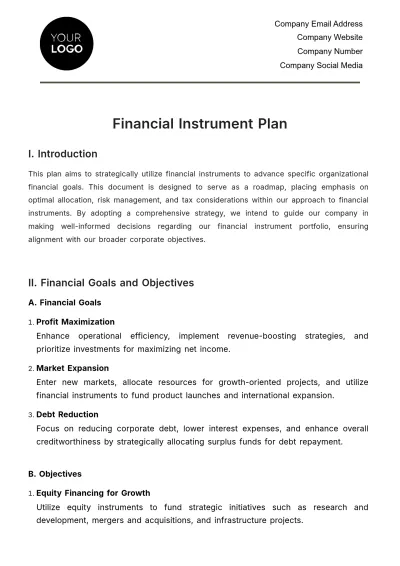 Free Financial Instrument Plan Template to Edit Online