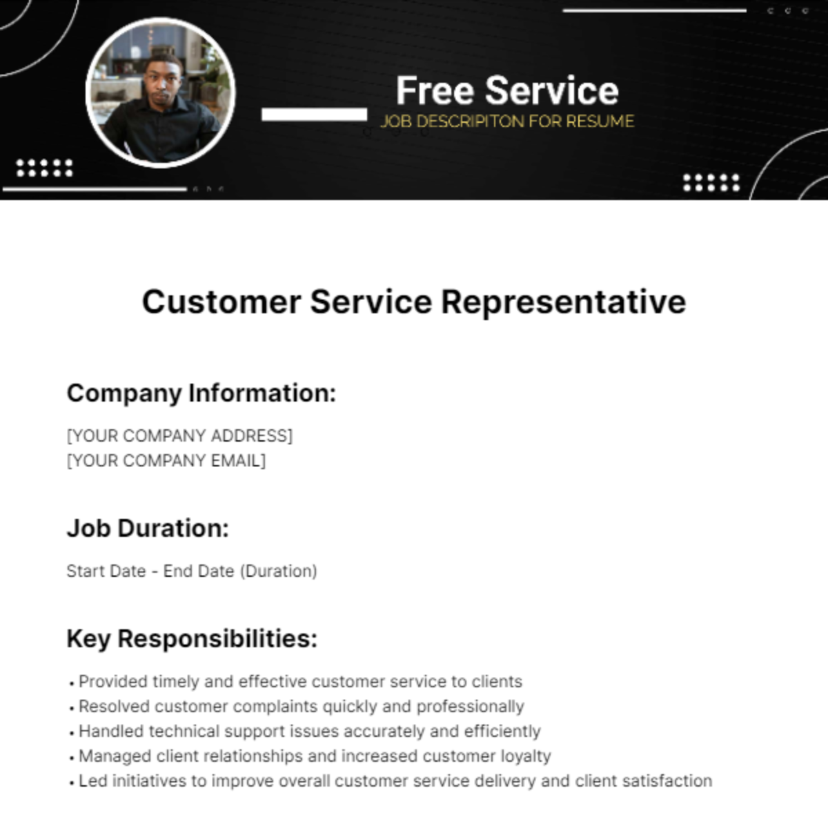 Service Job Description for Resume Template