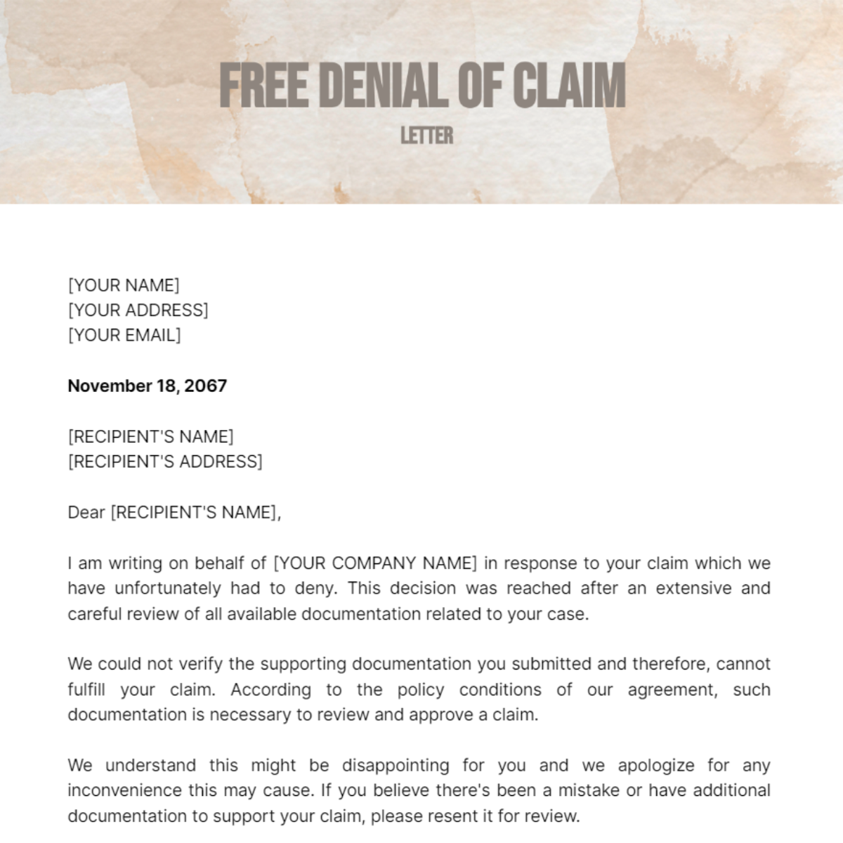 Denial of Claim Letter Template - Edit Online & Download