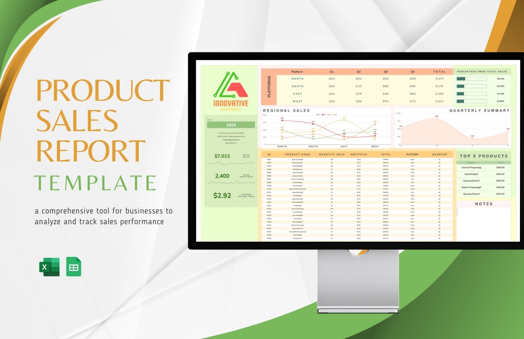 Product Sales Report Template in Excel, Google Sheets