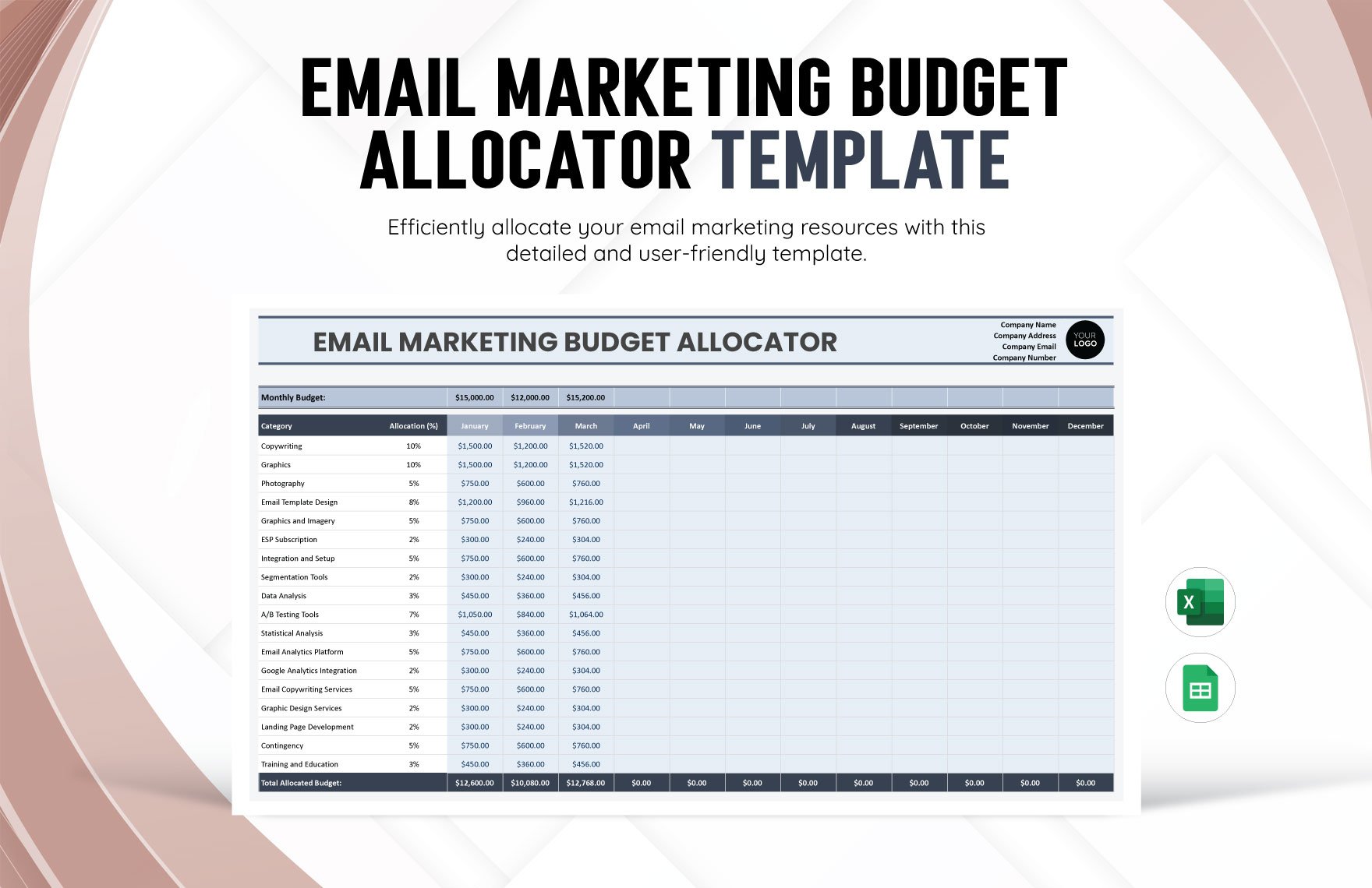 Email Marketing Budget Allocator Template in Excel, Google Sheets